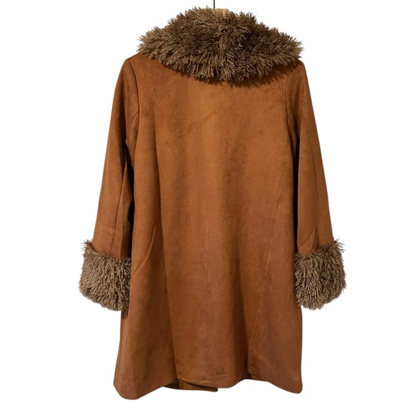 NWT Cider Brown Faux Suede Faux Fur Collar Oversized Coat - Picture 4 of 6